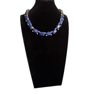 J Crew Blue And Gold Tone Statement Necklace With‎ Rhinestones